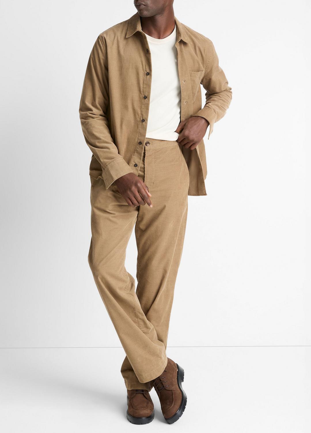 Italian Cotton Corduroy Button-Front Shirt in Long Sleeve - TETON