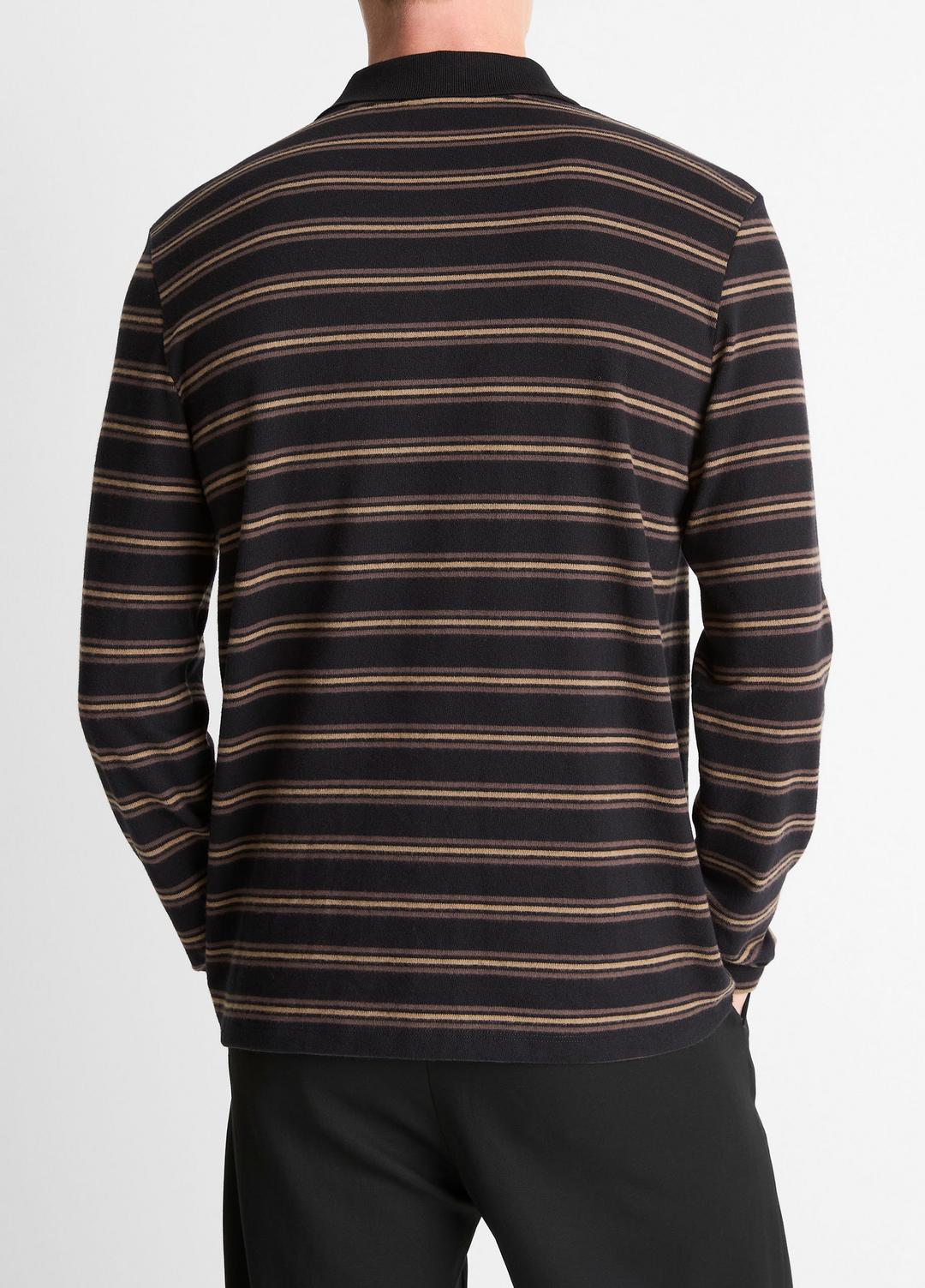 Striped Cotton-Blend Long-Sleeve Polo Shirt in Henleys & Polos - BLACK COMBO