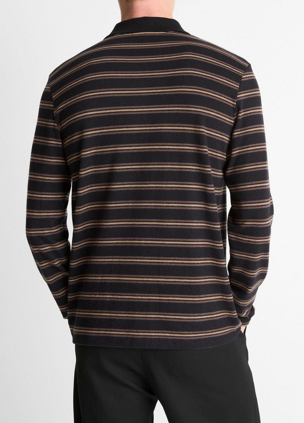 Striped Cotton-Blend Long-Sleeve Polo Shirt in Henleys & Polos - BLACK COMBO