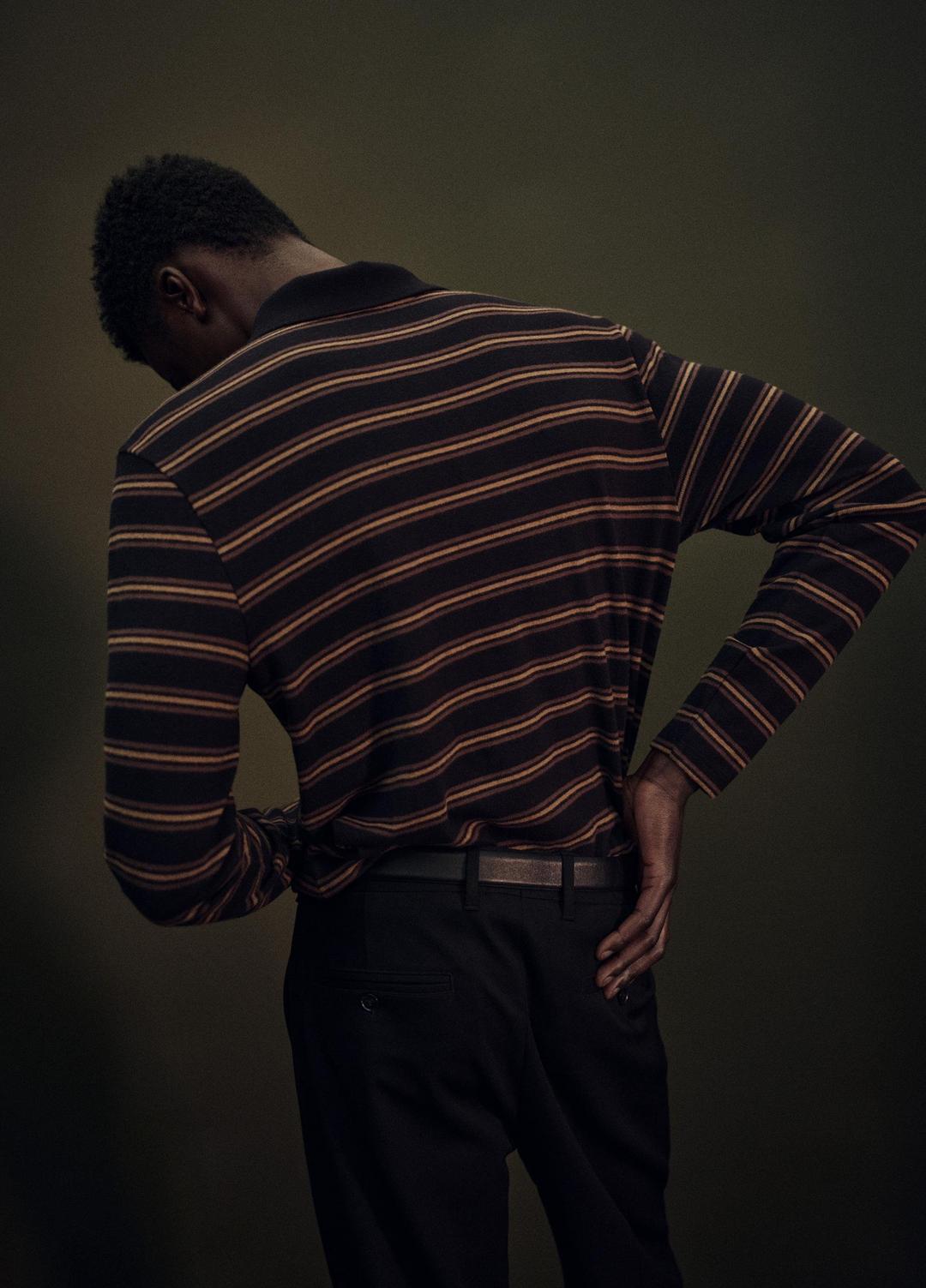 Striped Cotton-Blend Long-Sleeve Polo Shirt in Henleys & Polos - BLACK COMBO