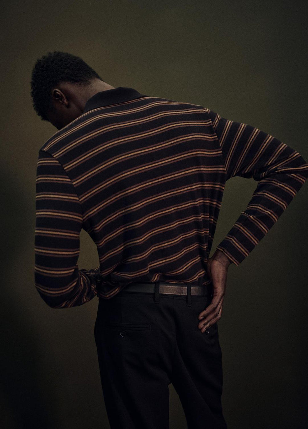 Striped Cotton-Blend Long-Sleeve Polo Shirt in Henleys & Polos - BLACK COMBO