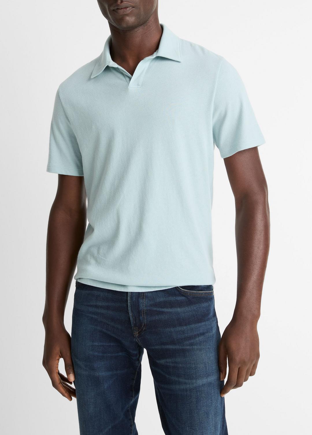 Cotton Johnny-Collar Polo Shirt in Henleys & Polos - DARK CASCADE