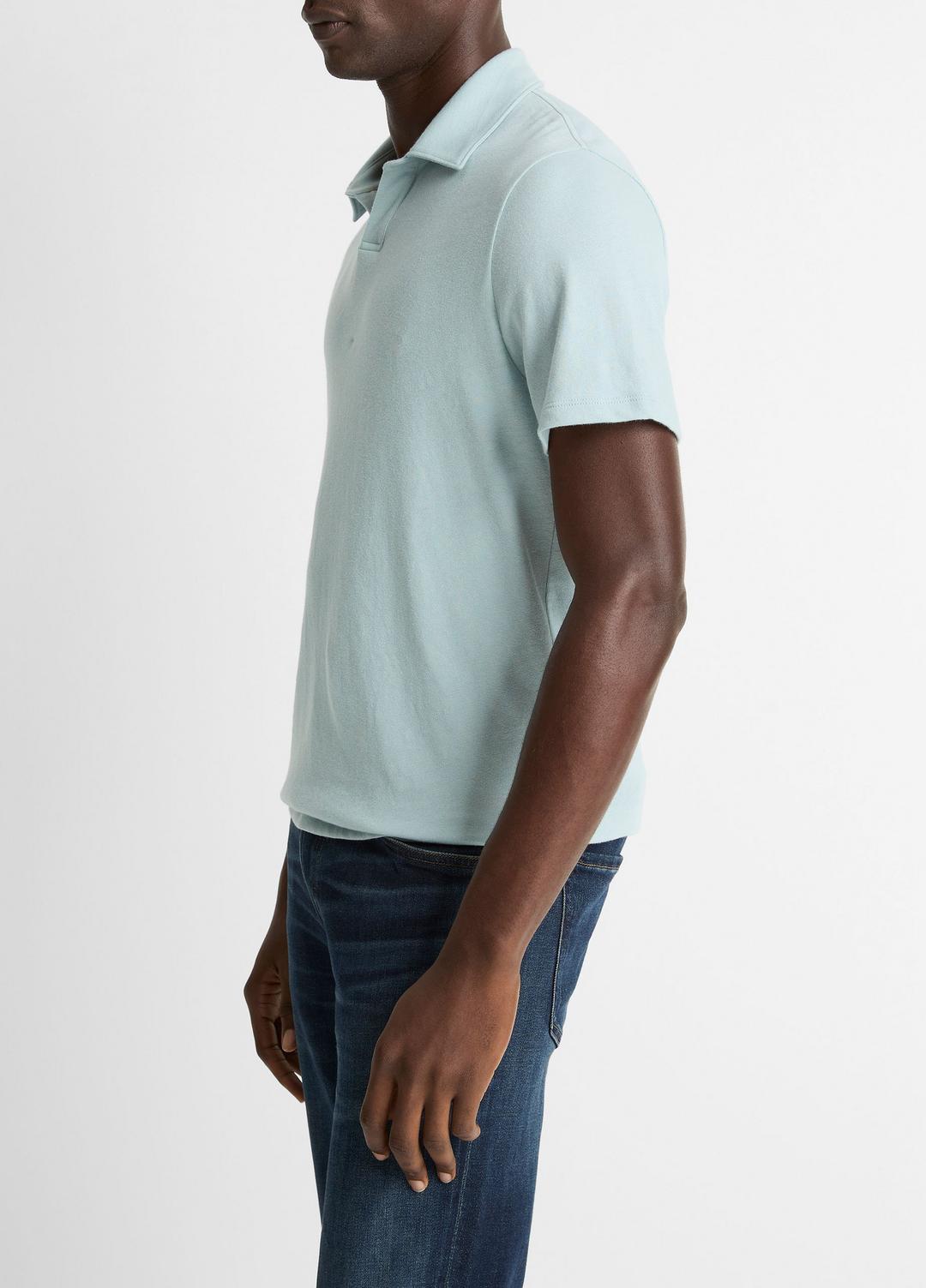Cotton Johnny-Collar Polo Shirt in Henleys & Polos - DARK CASCADE
