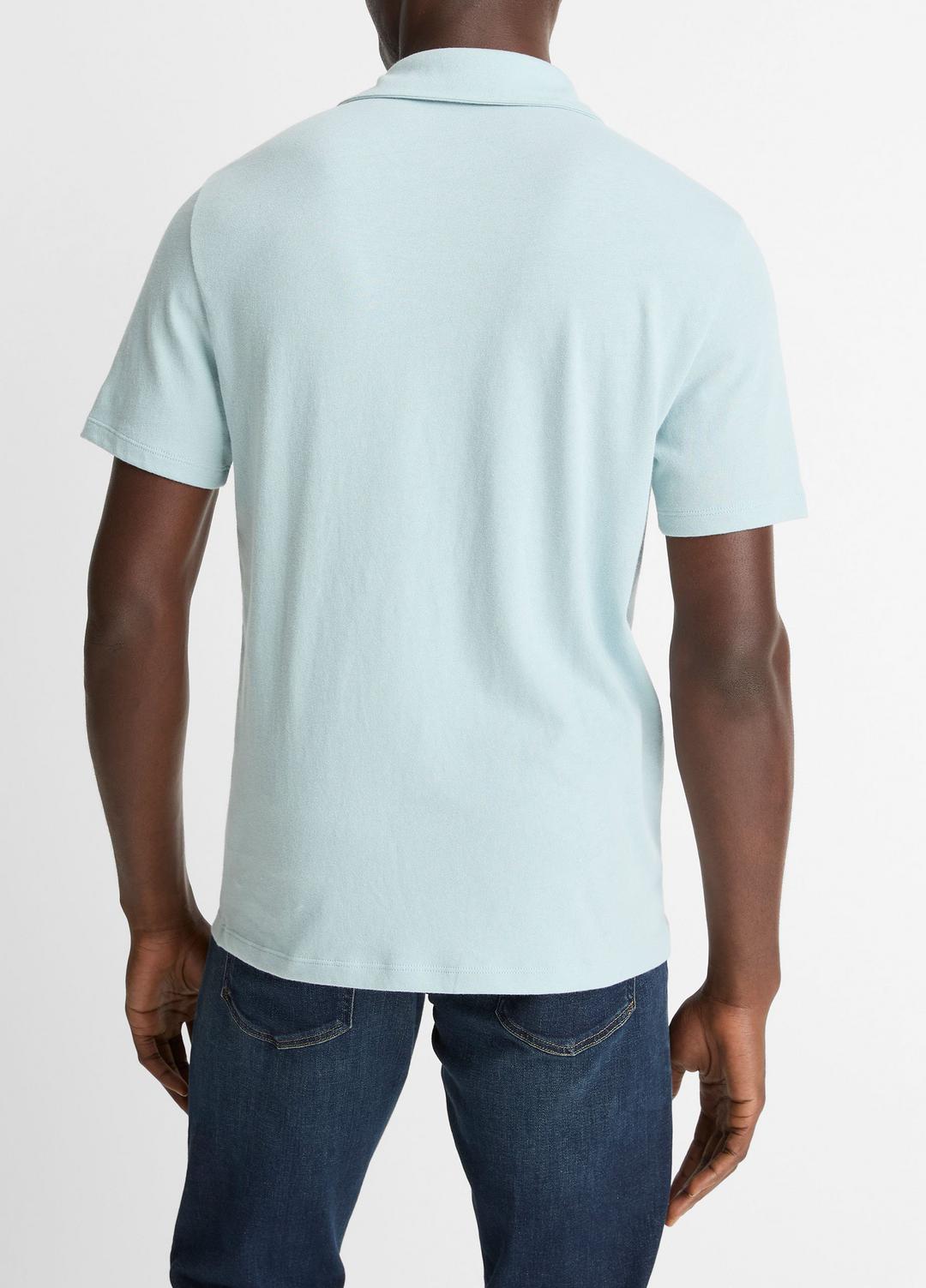 Cotton Johnny-Collar Polo Shirt in Henleys & Polos - DARK CASCADE