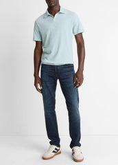 Cotton Johnny-Collar Polo Shirt in Henleys & Polos - DARK CASCADE