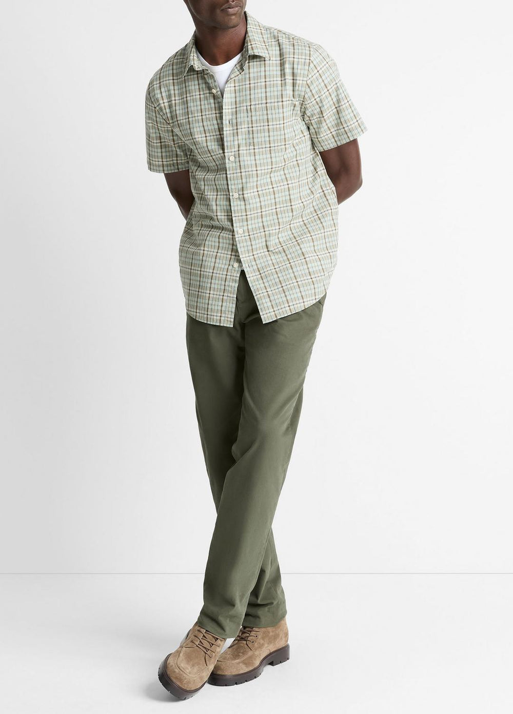 Polson Plaid Cotton Short-Sleeve Button-Front Shirt in Short Sleeve - SEAFOAM COMBO