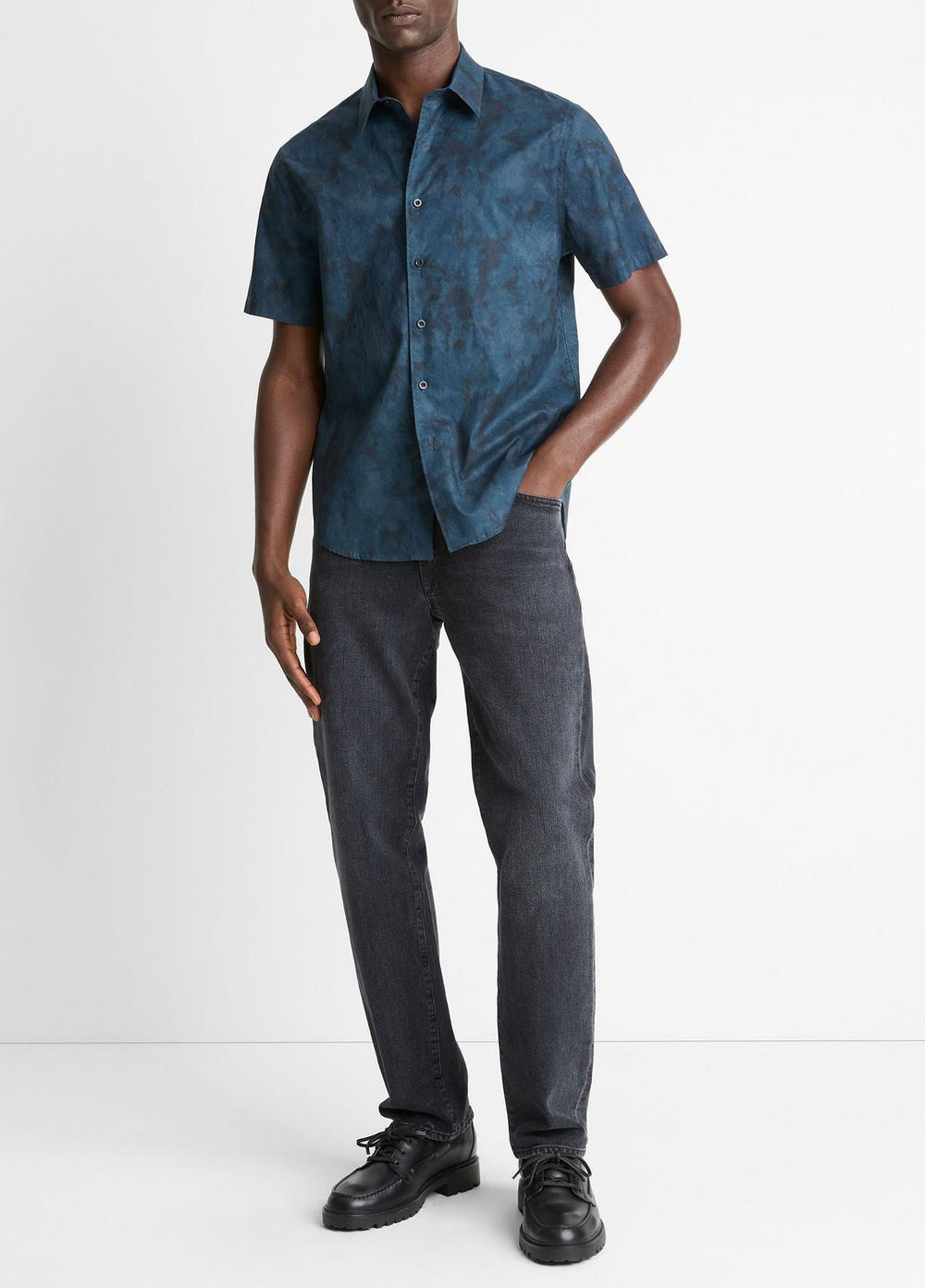 Dyed Camouflage Cotton Short-Sleeve Button-Front Shirt in Short Sleeve - RAPIDS COMBO