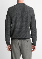 Feed Stripe Plush Cashmere Johnny-Collar Sweater in Cashmere - BLACK/MEDIUM HEATHER GREY