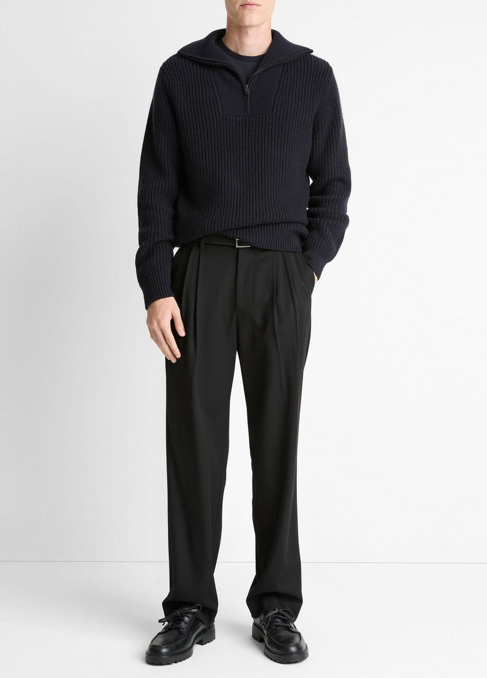 Heirloom Shaker Wool-Cashmere Quarter-Zip Sweater in Quarter Zip - COASTAL BLUE