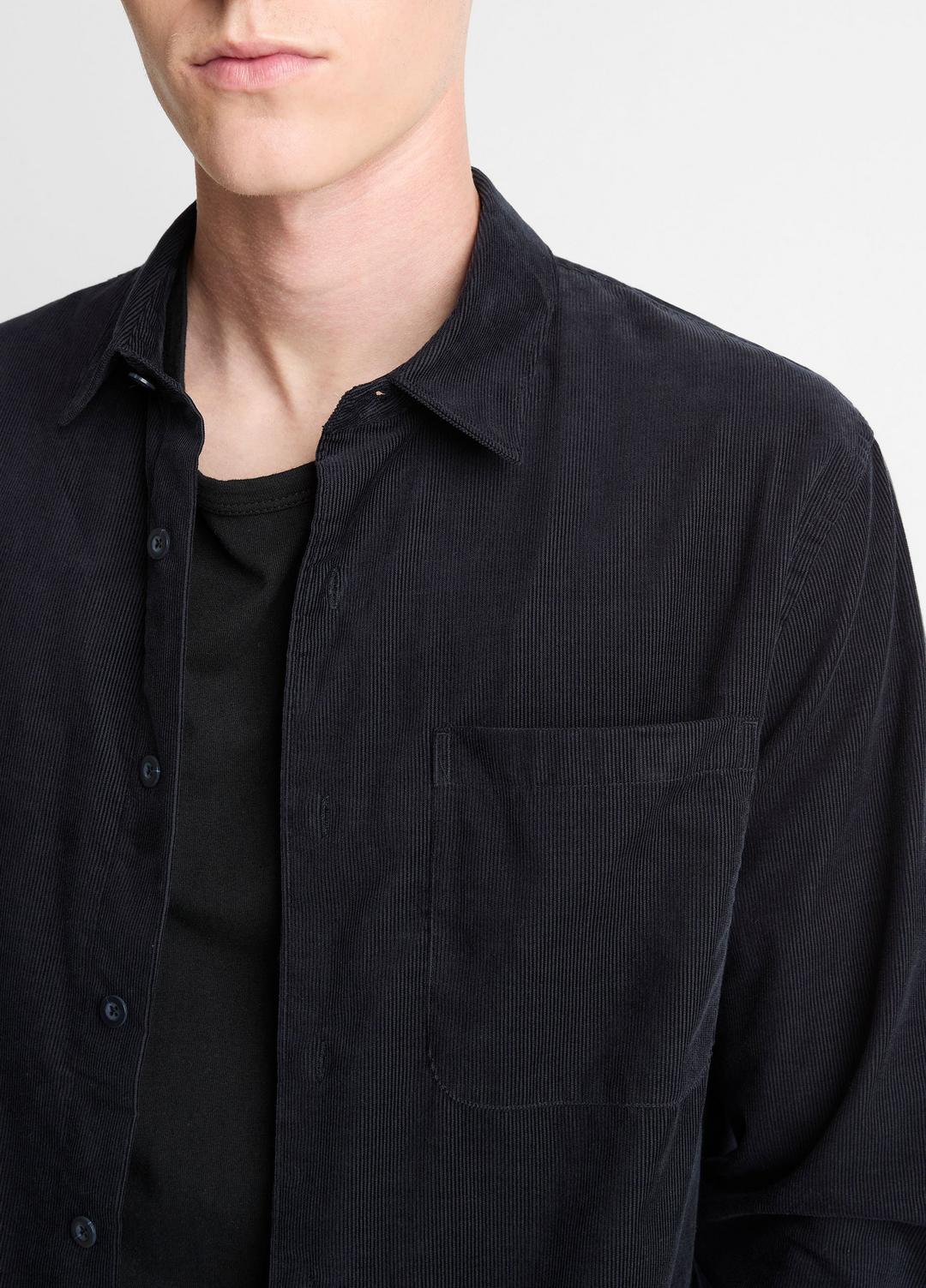 Italian Cotton Corduroy Button-Front Shirt in Long Sleeve - COASTAL BLUE