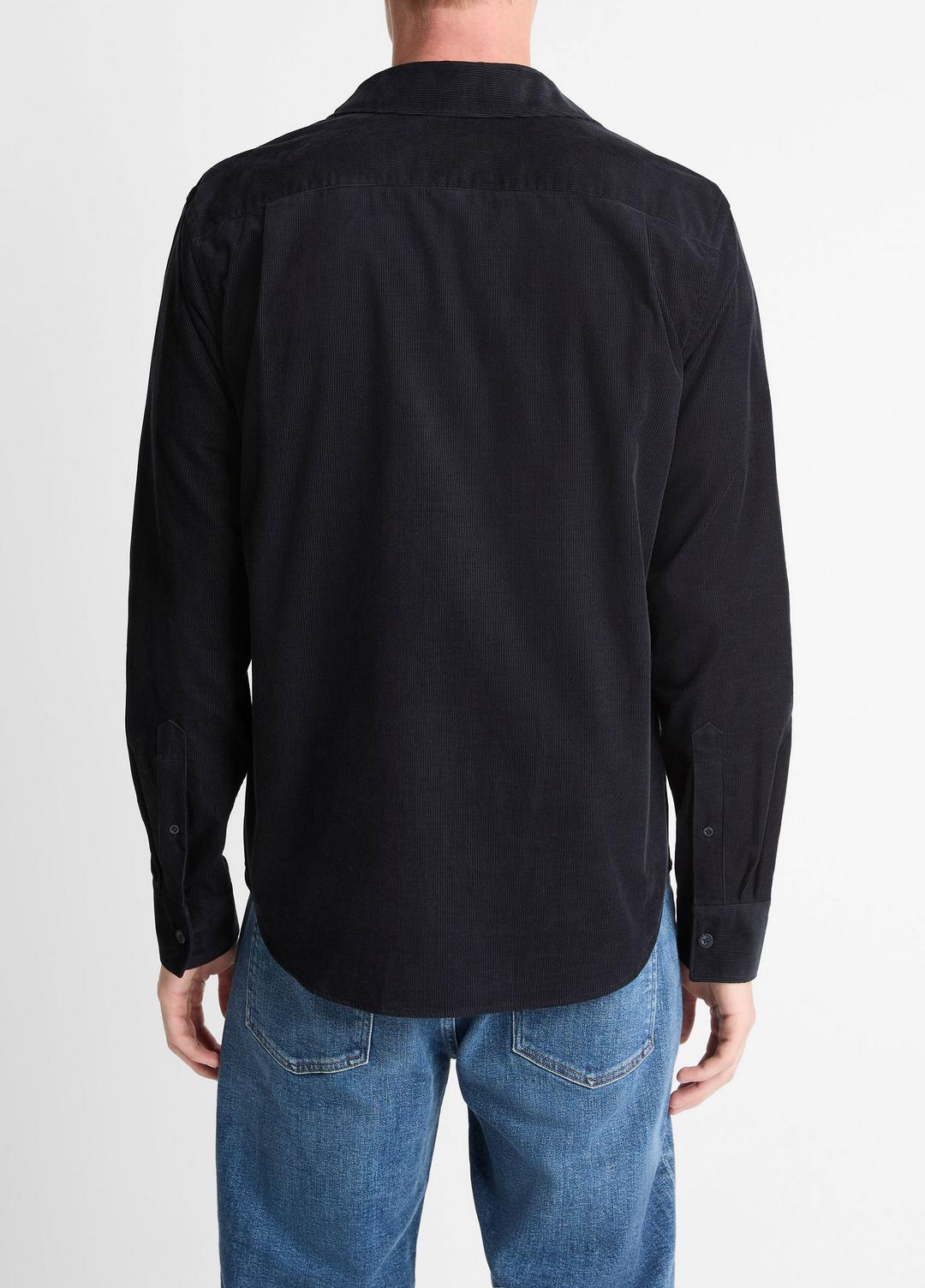 Italian Cotton Corduroy Button-Front Shirt in Long Sleeve - COASTAL BLUE