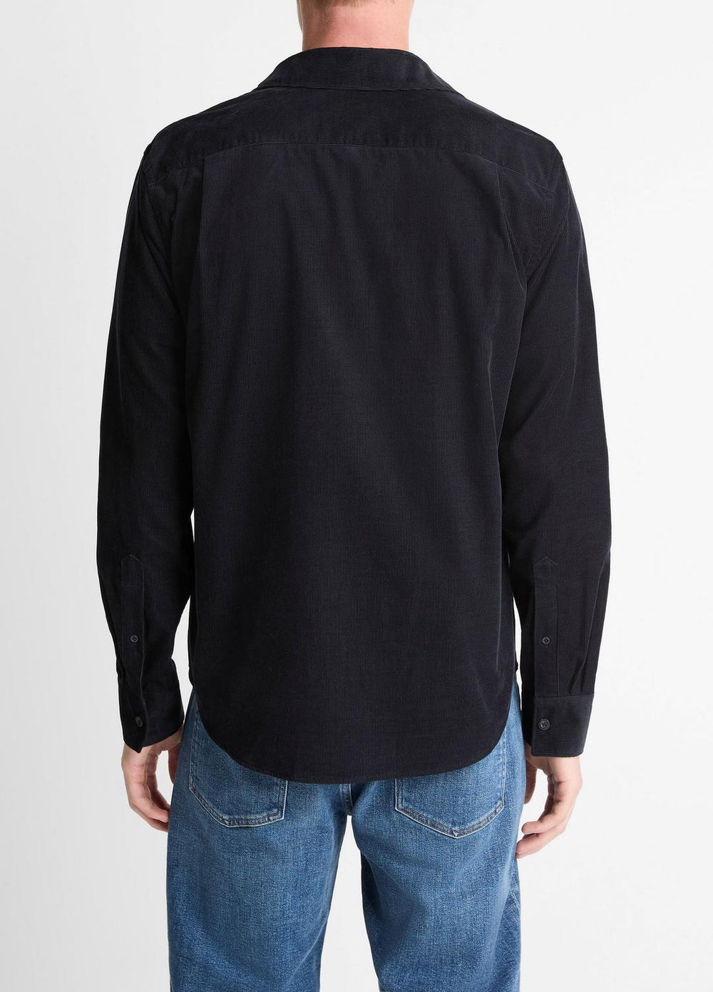 Italian Cotton Corduroy Button-Front Shirt in Long Sleeve - COASTAL BLUE