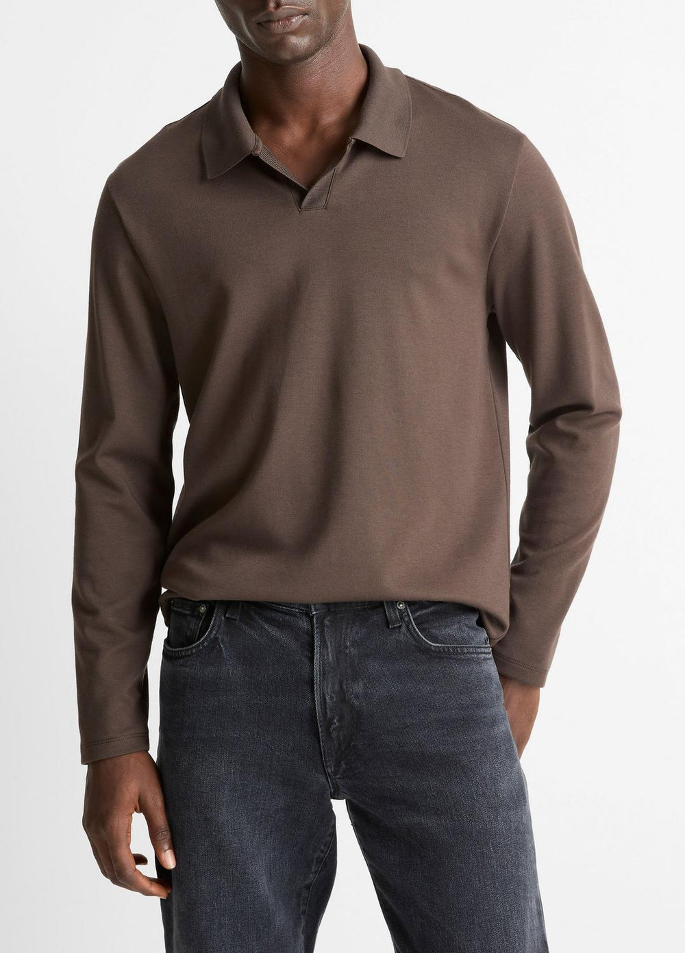 Milano Pima Cotton-Blend Johnny-Collar Shirt in Long Sleeve - MISSION