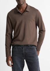 Milano Pima Cotton-Blend Johnny-Collar Shirt in Long Sleeve - MISSION
