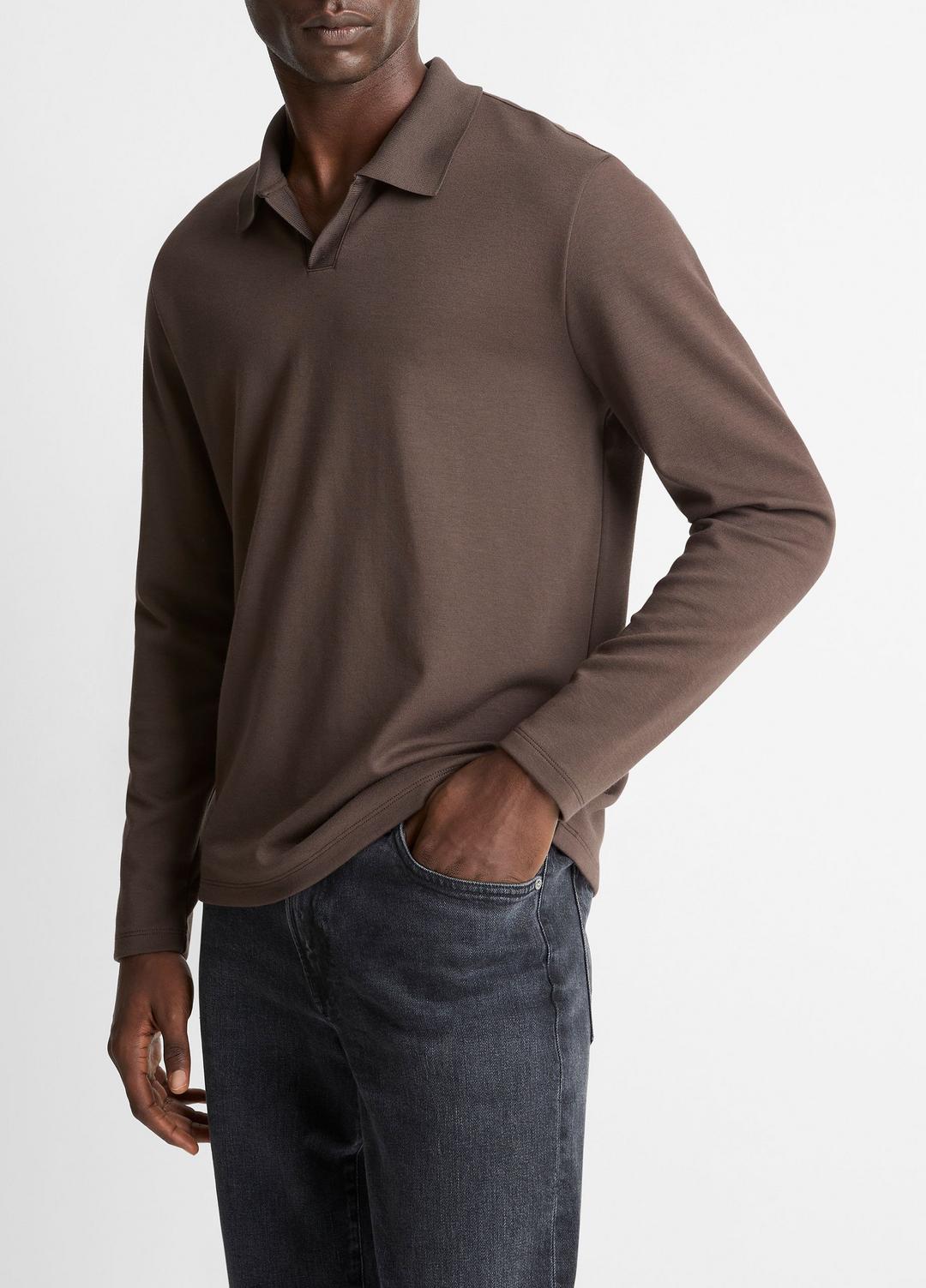 Milano Pima Cotton-Blend Johnny-Collar Shirt in Long Sleeve - MISSION