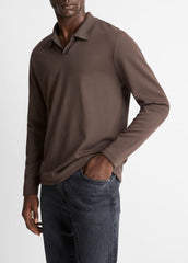 Milano Pima Cotton-Blend Johnny-Collar Shirt in Long Sleeve - MISSION