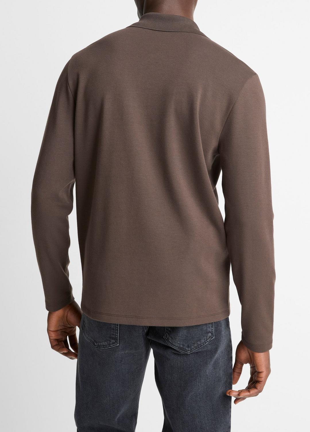 Milano Pima Cotton-Blend Johnny-Collar Shirt in Long Sleeve - MISSION