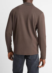 Milano Pima Cotton-Blend Johnny-Collar Shirt in Long Sleeve - MISSION