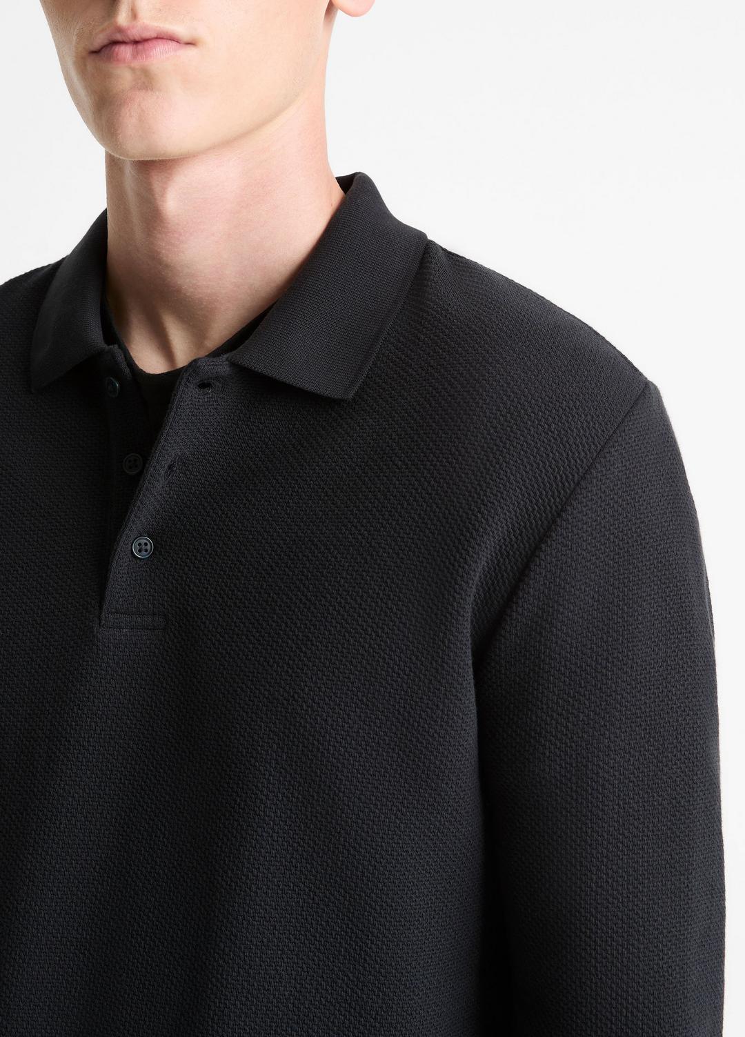 Basket-Weave Cotton Long-Sleeve Polo Shirt in Henleys & Polos - COASTAL BLUE