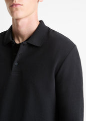 Basket-Weave Cotton Long-Sleeve Polo Shirt in Henleys & Polos - COASTAL BLUE