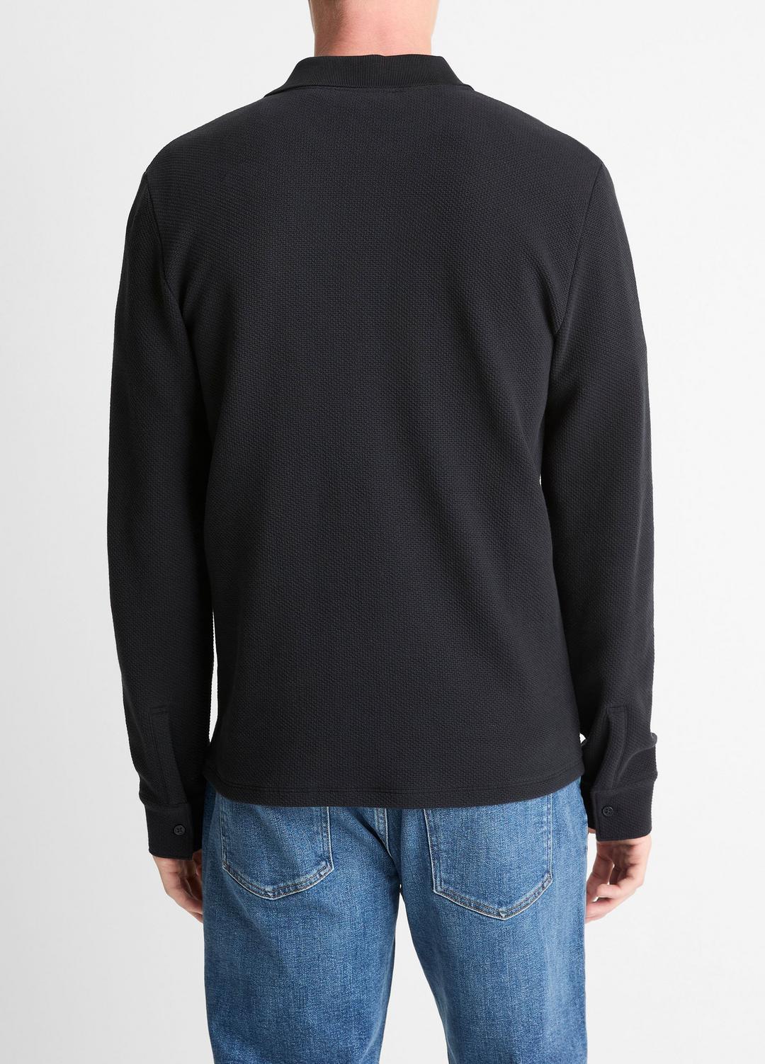 Basket-Weave Cotton Long-Sleeve Polo Shirt in Henleys & Polos - COASTAL BLUE