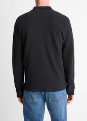 Basket-Weave Cotton Long-Sleeve Polo Shirt in Henleys & Polos - COASTAL BLUE