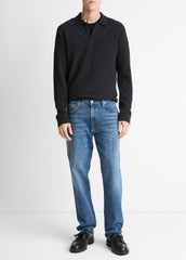 Basket-Weave Cotton Long-Sleeve Polo Shirt in Henleys & Polos - COASTAL BLUE