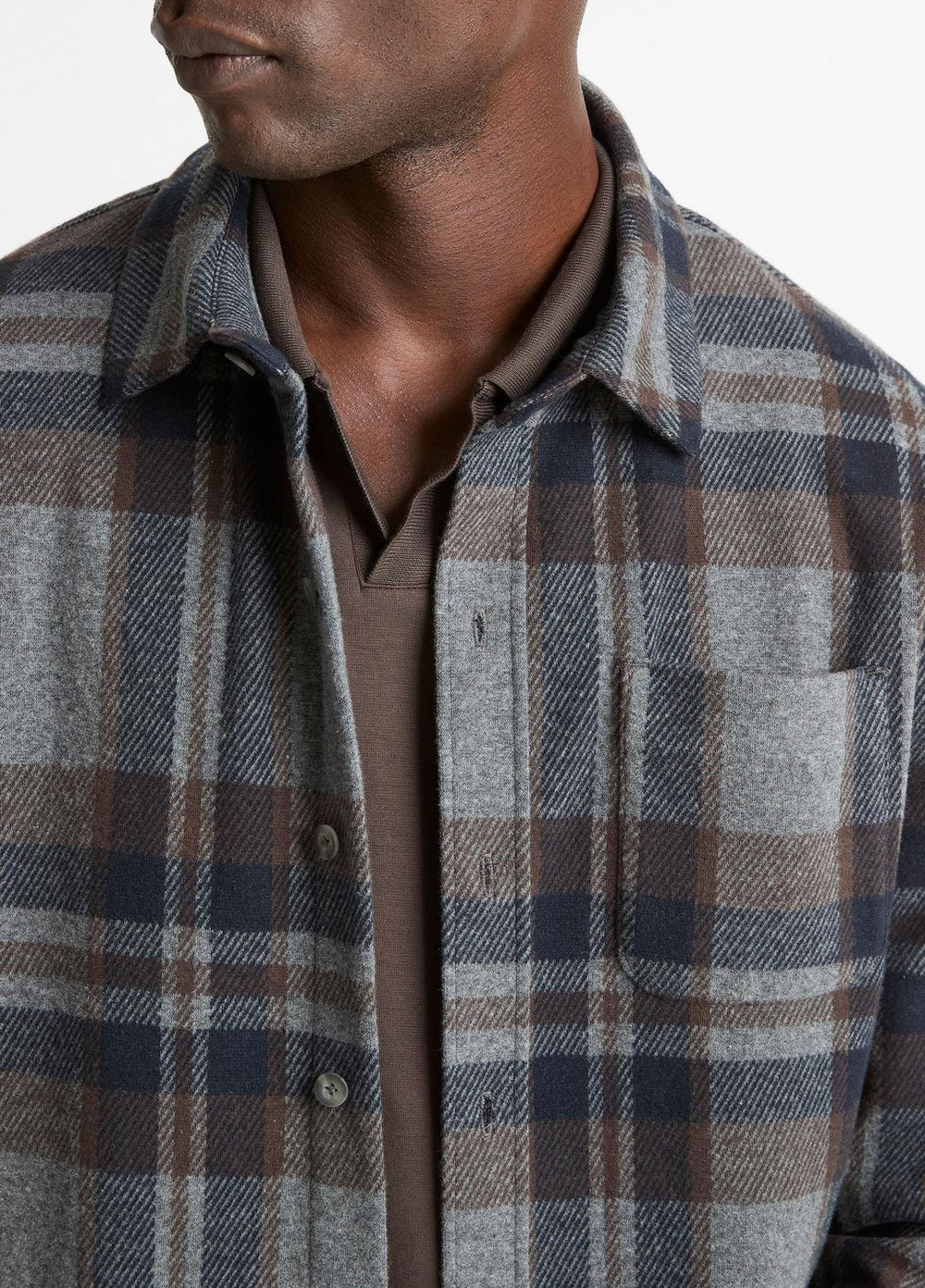 Plaid Cotton-Blend Shirt Jacket in Shirt Jackets - MEDIUM HEATHER GREY COMBO