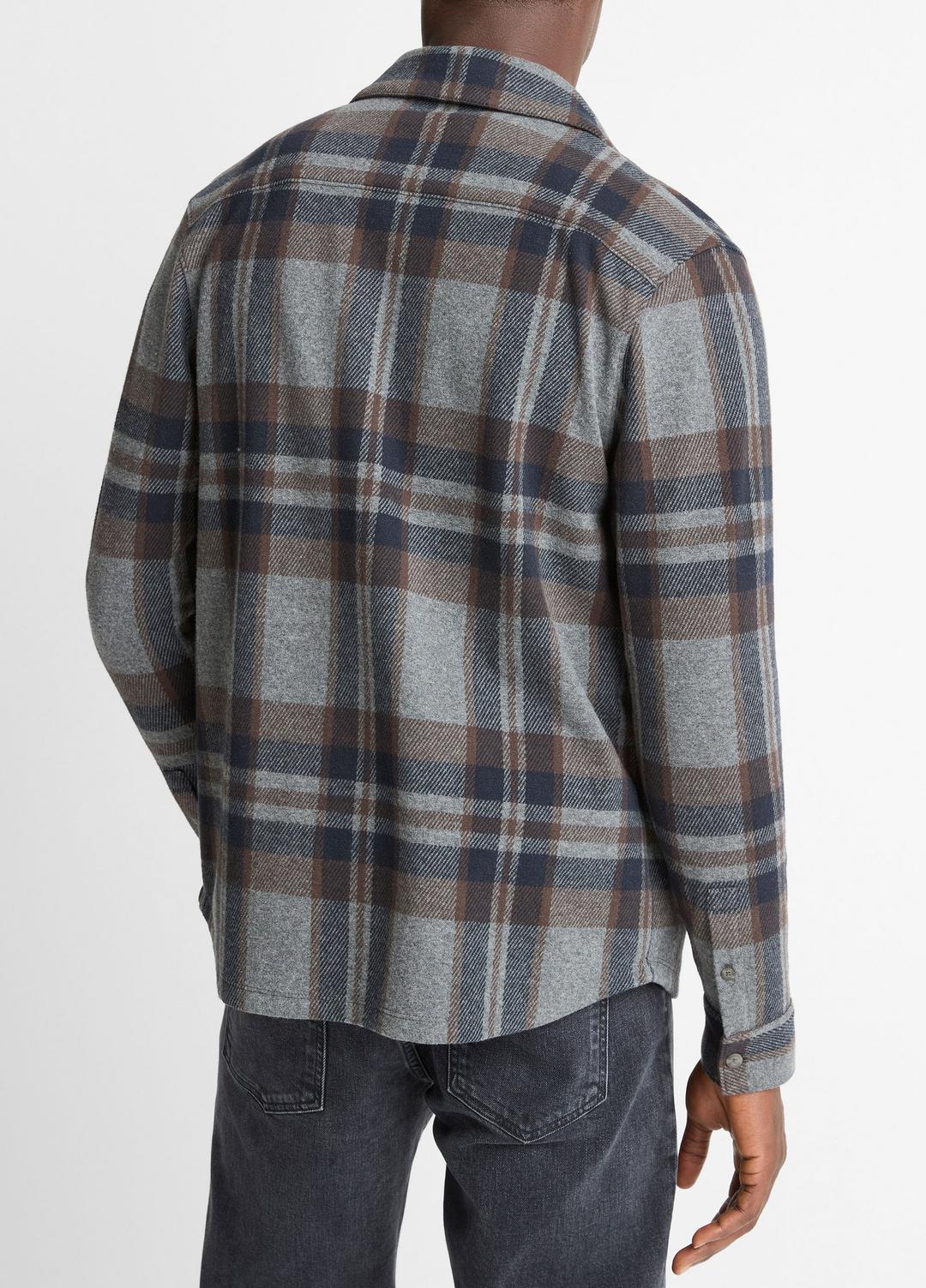 Plaid Cotton-Blend Shirt Jacket in Shirt Jackets - MEDIUM HEATHER GREY COMBO