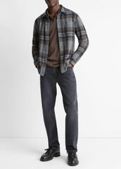 Plaid Cotton-Blend Shirt Jacket in Shirt Jackets - MEDIUM HEATHER GREY COMBO