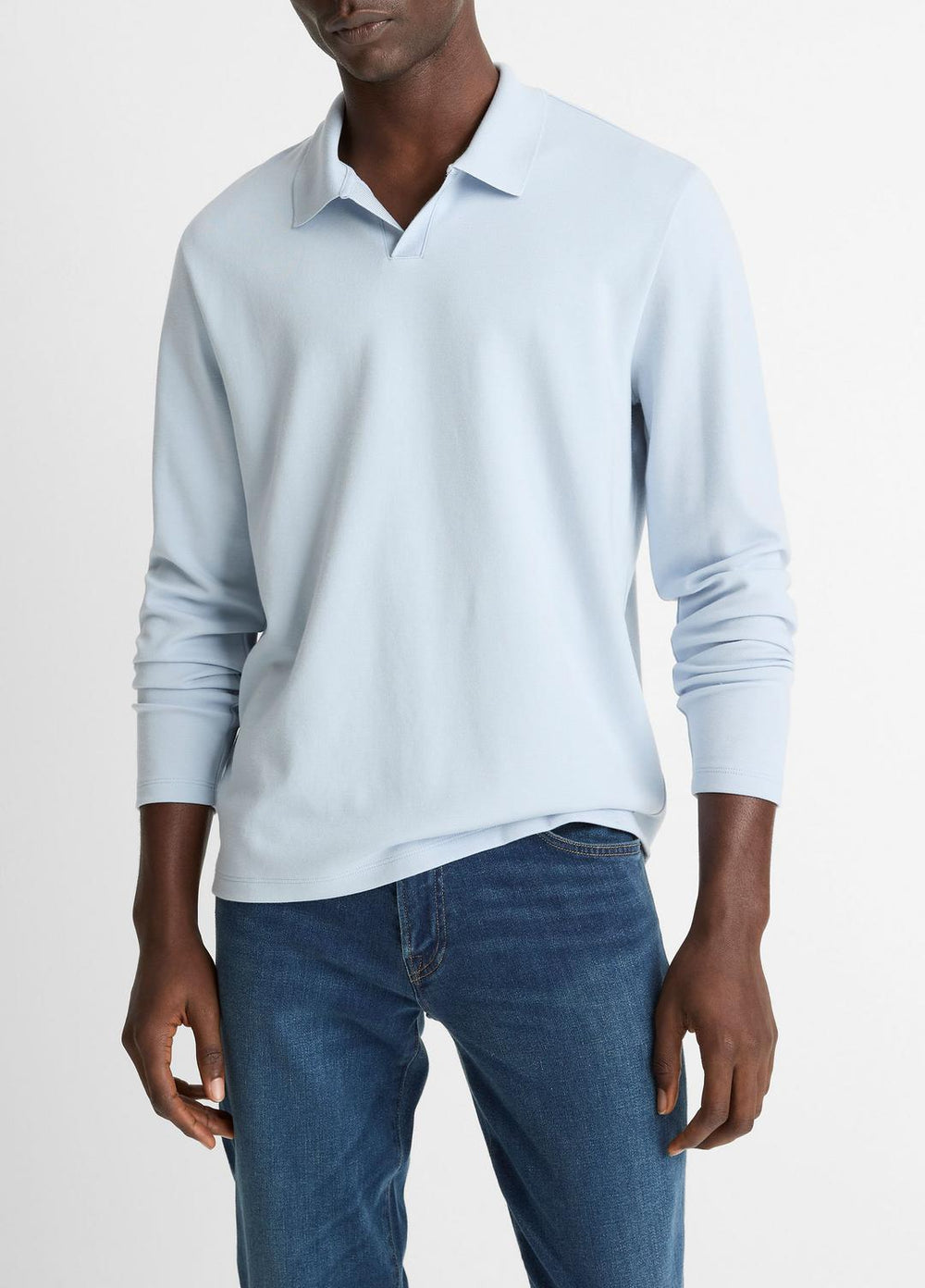 Milano Pima Cotton-Blend Johnny-Collar Shirt in Long Sleeve - WHITECAP
