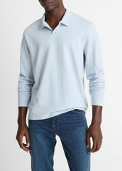 Milano Pima Cotton-Blend Johnny-Collar Shirt in Long Sleeve - WHITECAP
