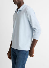 Milano Pima Cotton-Blend Johnny-Collar Shirt in Long Sleeve - WHITECAP