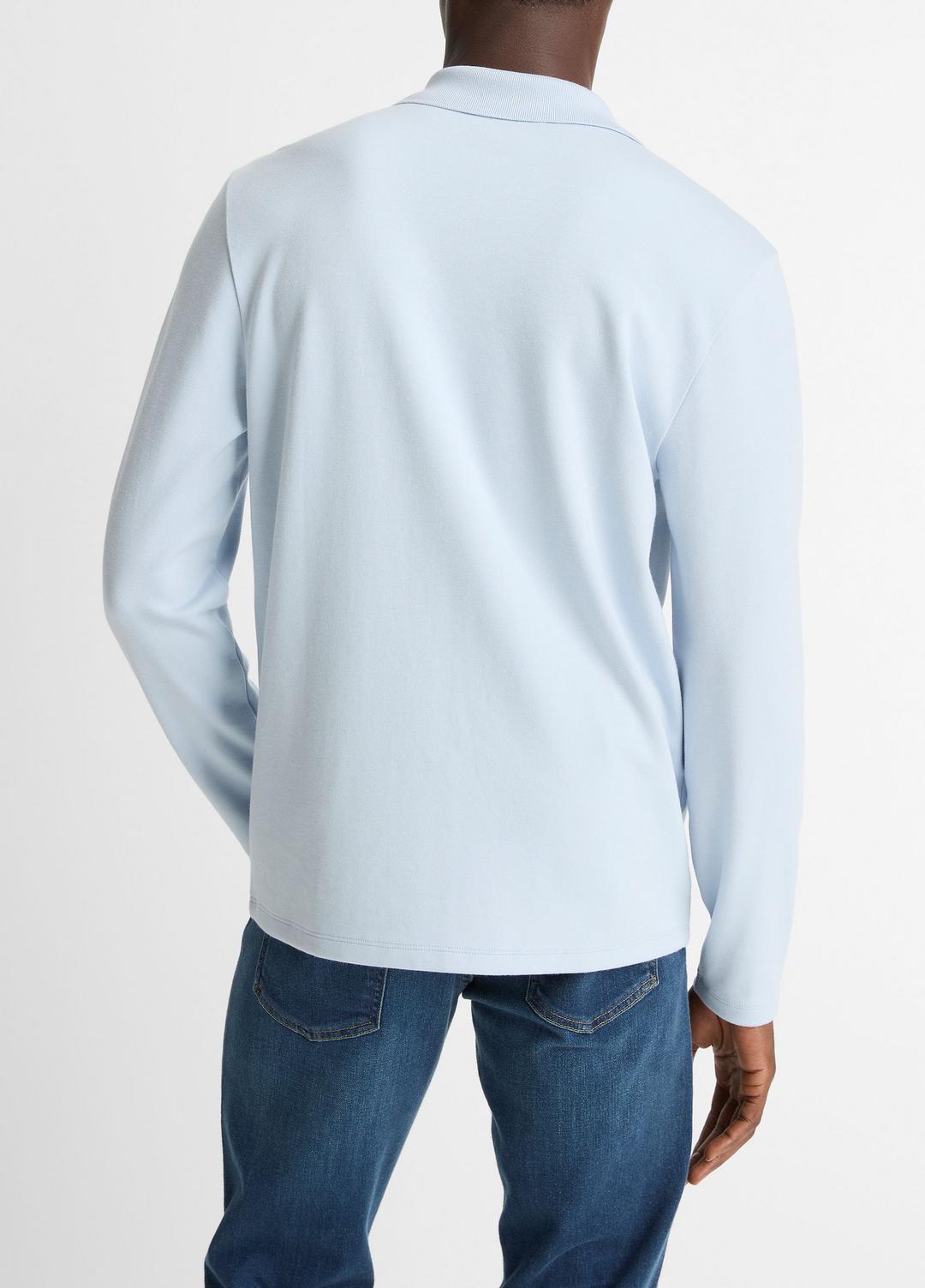 Milano Pima Cotton-Blend Johnny-Collar Shirt in Long Sleeve - WHITECAP