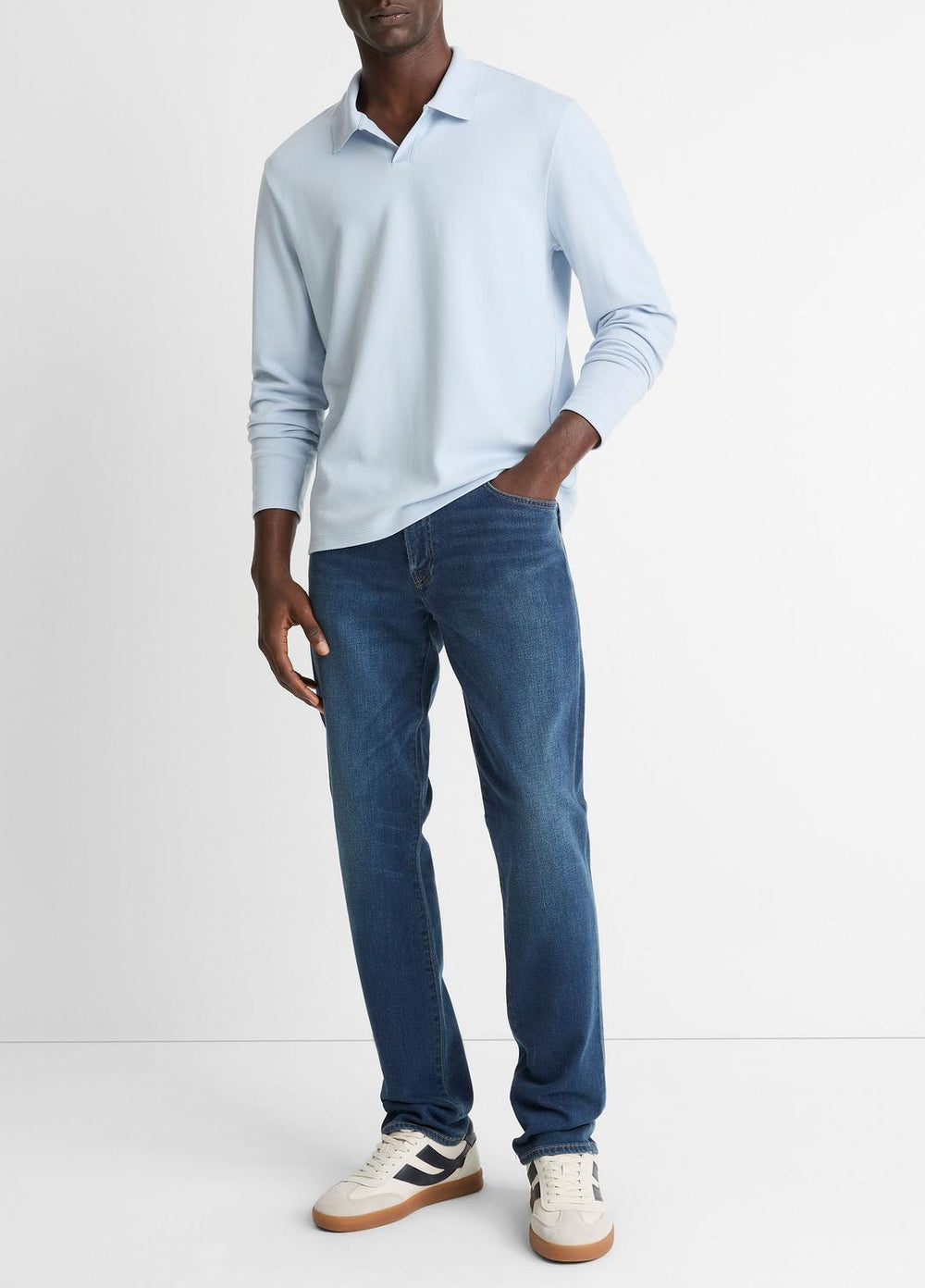 Milano Pima Cotton-Blend Johnny-Collar Shirt in Long Sleeve - WHITECAP