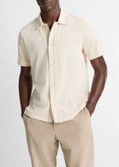 Jacquard-Knit Cotton Short-Sleeve Button-Front Shirt in Short Sleeve - BONE/RIVER SAND