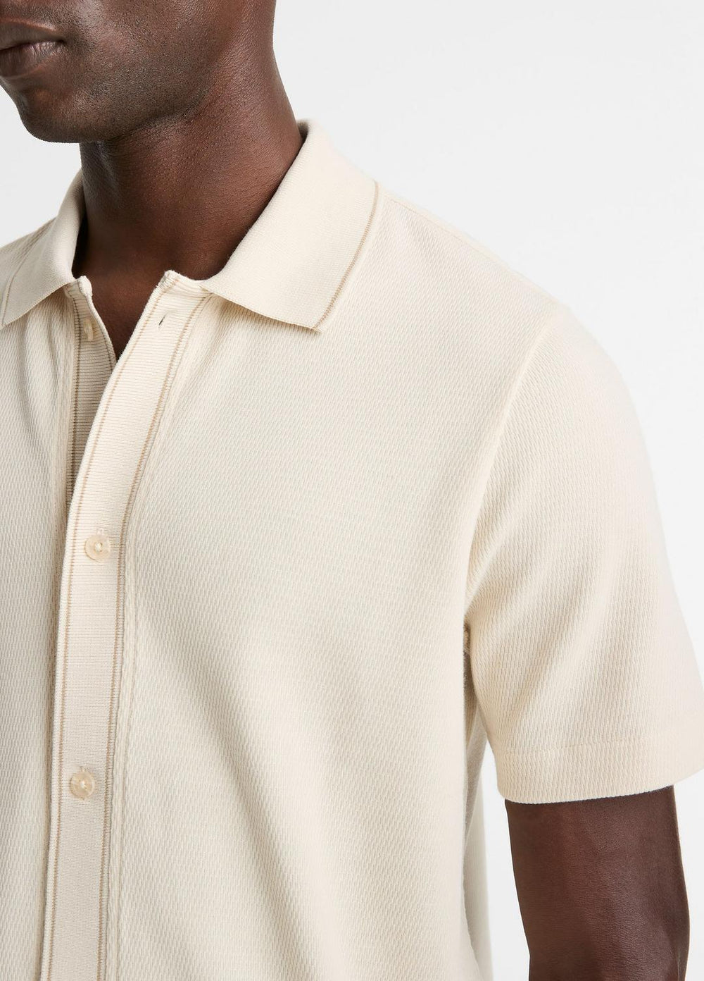 Jacquard-Knit Cotton Short-Sleeve Button-Front Shirt in Short Sleeve - BONE/RIVER SAND