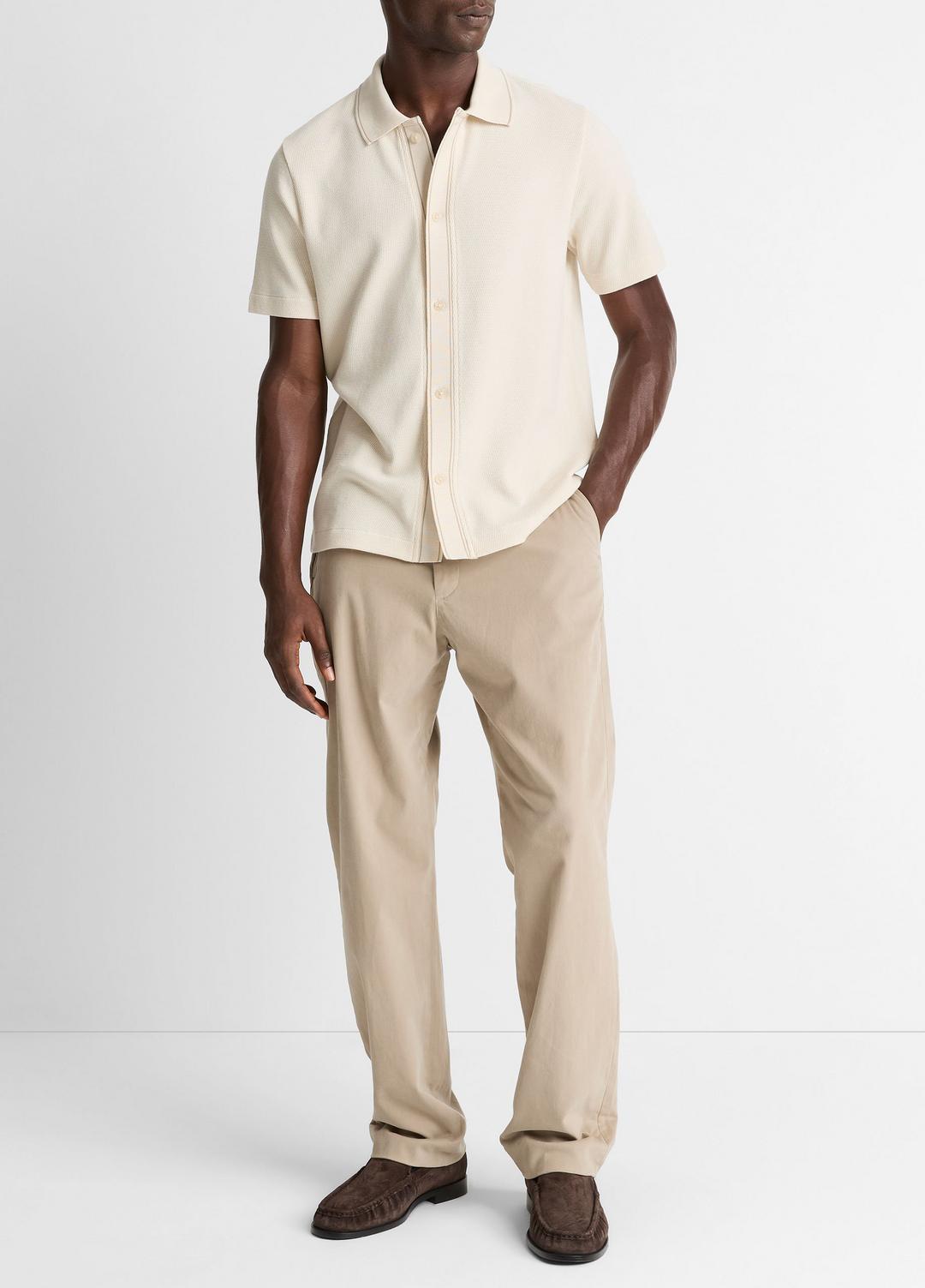 Jacquard-Knit Cotton Short-Sleeve Button-Front Shirt in Short Sleeve - BONE/RIVER SAND