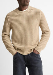 Utility Shaker Merino Wool Sweater in Crew Neck - HEATHER RIVER SAND