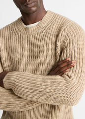 Utility Shaker Merino Wool Sweater in Crew Neck - HEATHER RIVER SAND