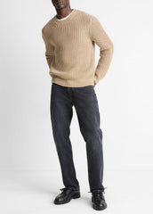 Utility Shaker Merino Wool Sweater in Crew Neck - HEATHER RIVER SAND