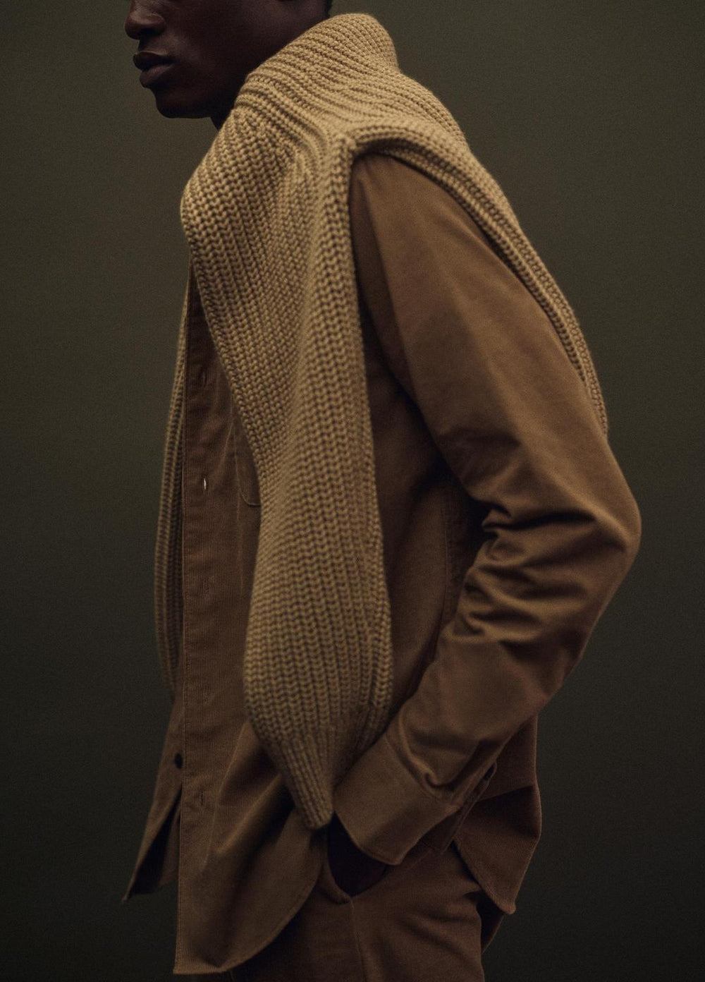 Utility Shaker Merino Wool Sweater in Crew Neck - HEATHER RIVER SAND
