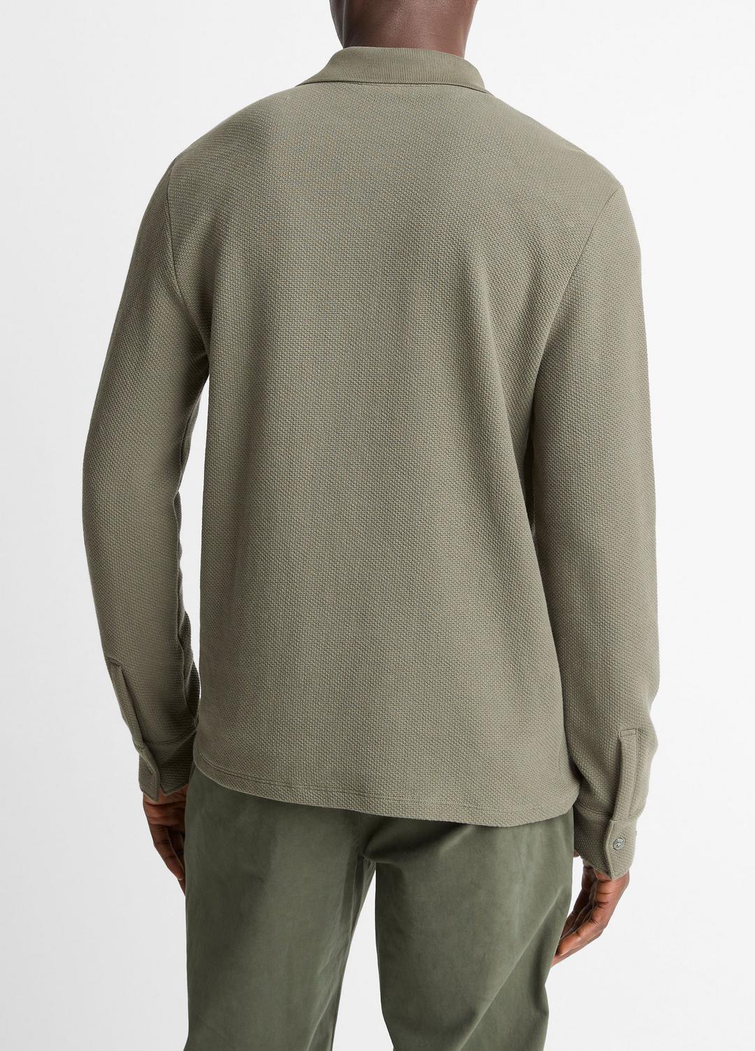 Basket-Weave Cotton Long-Sleeve Polo Shirt in Henleys & Polos - SYCAMORE