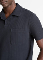 Seersucker-Knit Stretch-Cotton Short-Sleeve Johnny-Collar Shirt in Short Sleeve - COASTAL BLUE