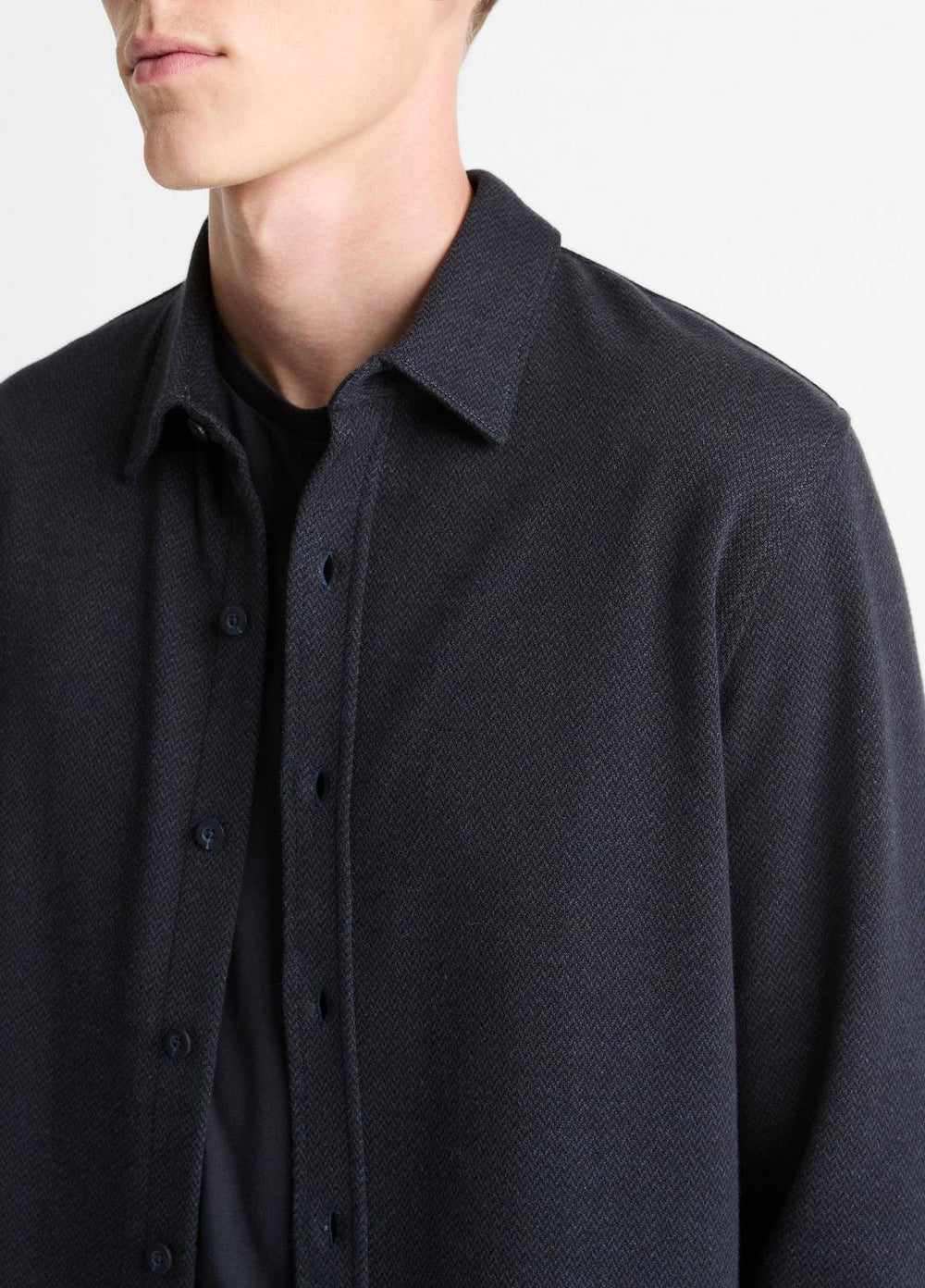 Herringbone Cotton-Blend Button-Front Shirt in Long Sleeve - COASTAL BLUE