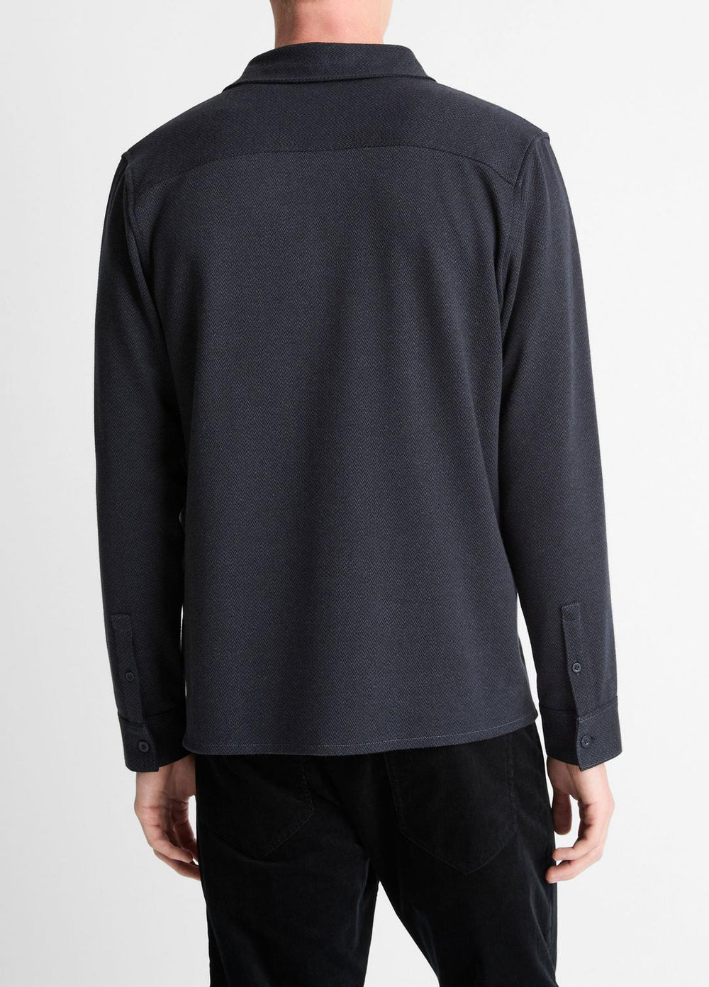 Herringbone Cotton-Blend Button-Front Shirt in Long Sleeve - COASTAL BLUE