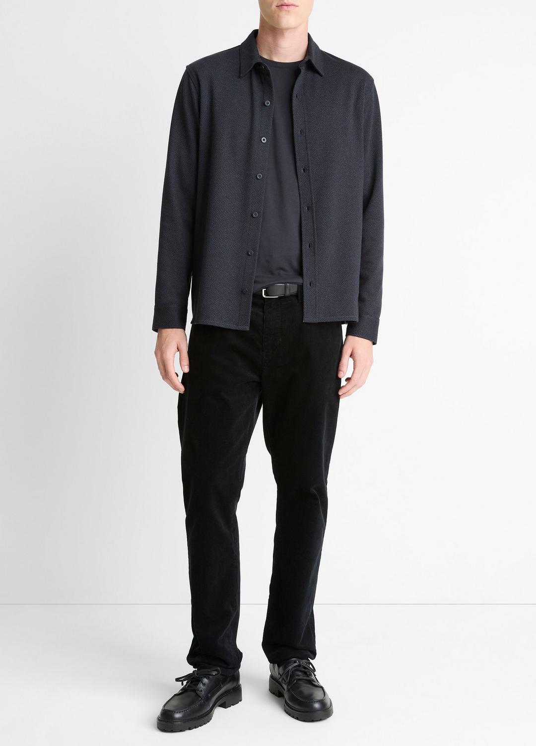 Herringbone Cotton-Blend Button-Front Shirt in Long Sleeve - COASTAL BLUE