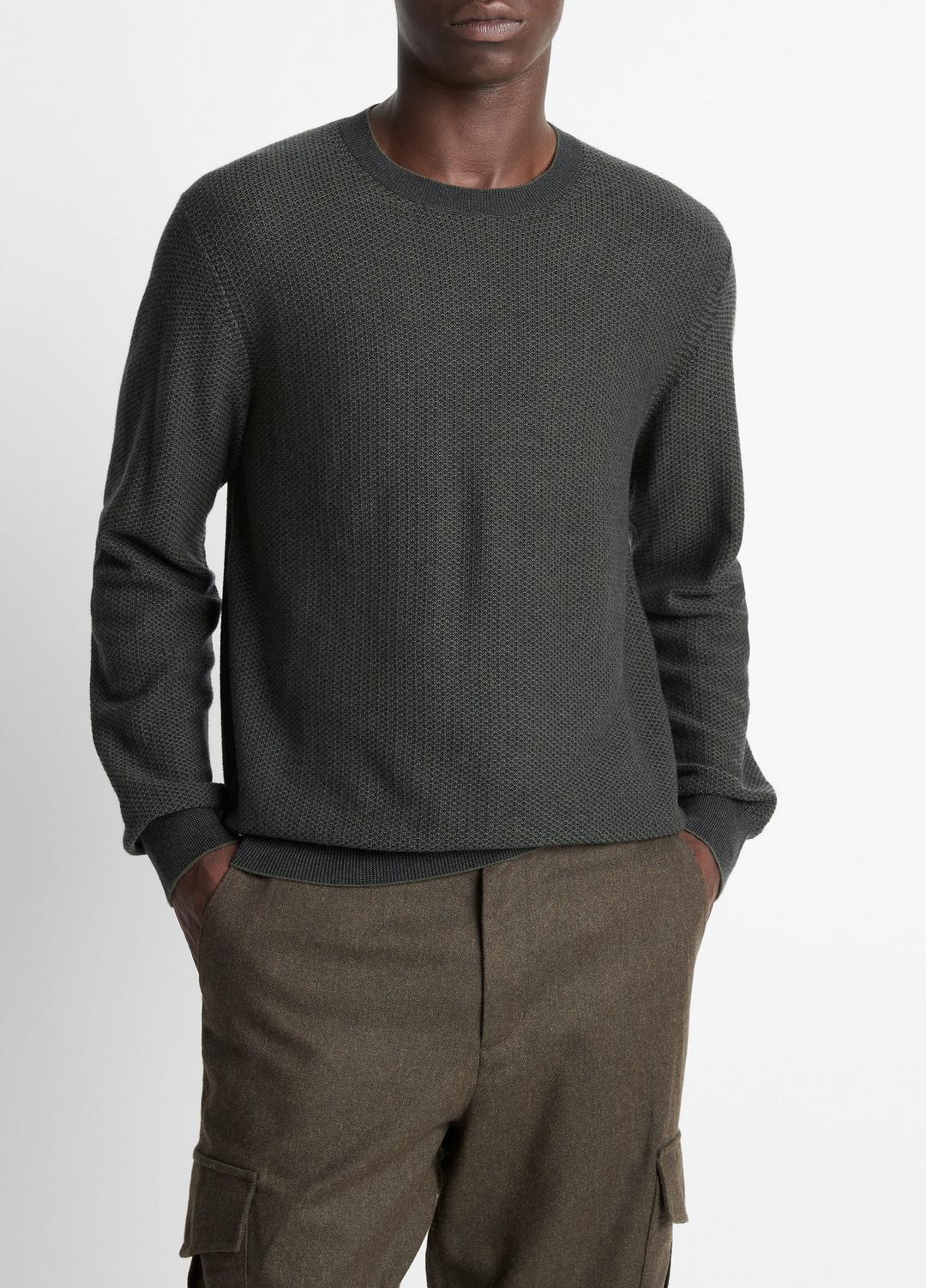 Geo-Jacquard Wool-Blend Crew Neck Sweater in Crew Neck - DRIVER GREEN/COASTAL BLUE