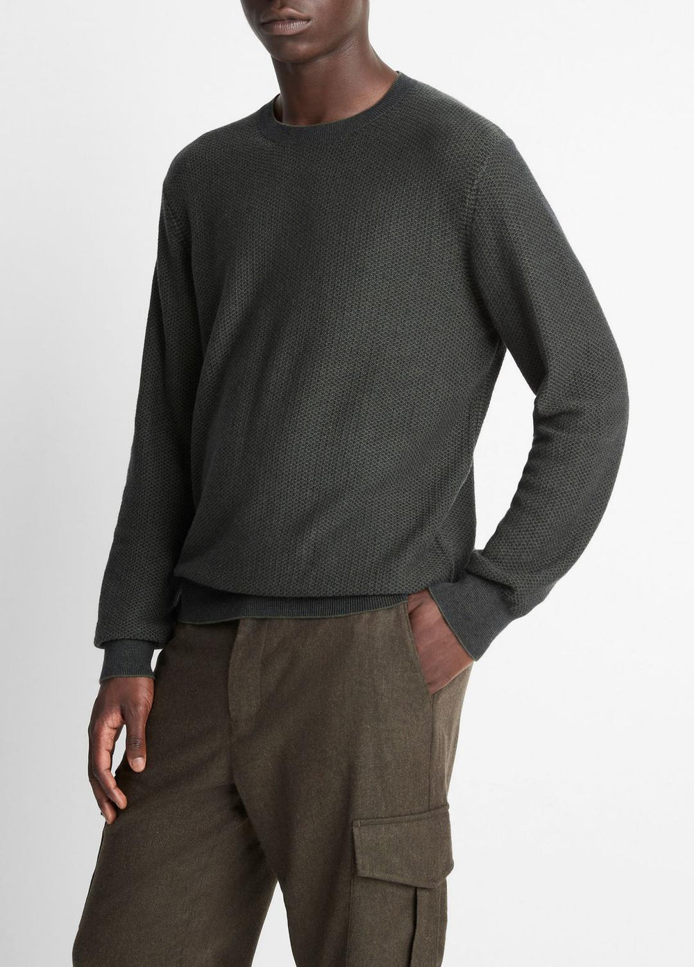Geo-Jacquard Wool-Blend Crew Neck Sweater in Crew Neck - DRIVER GREEN/COASTAL BLUE