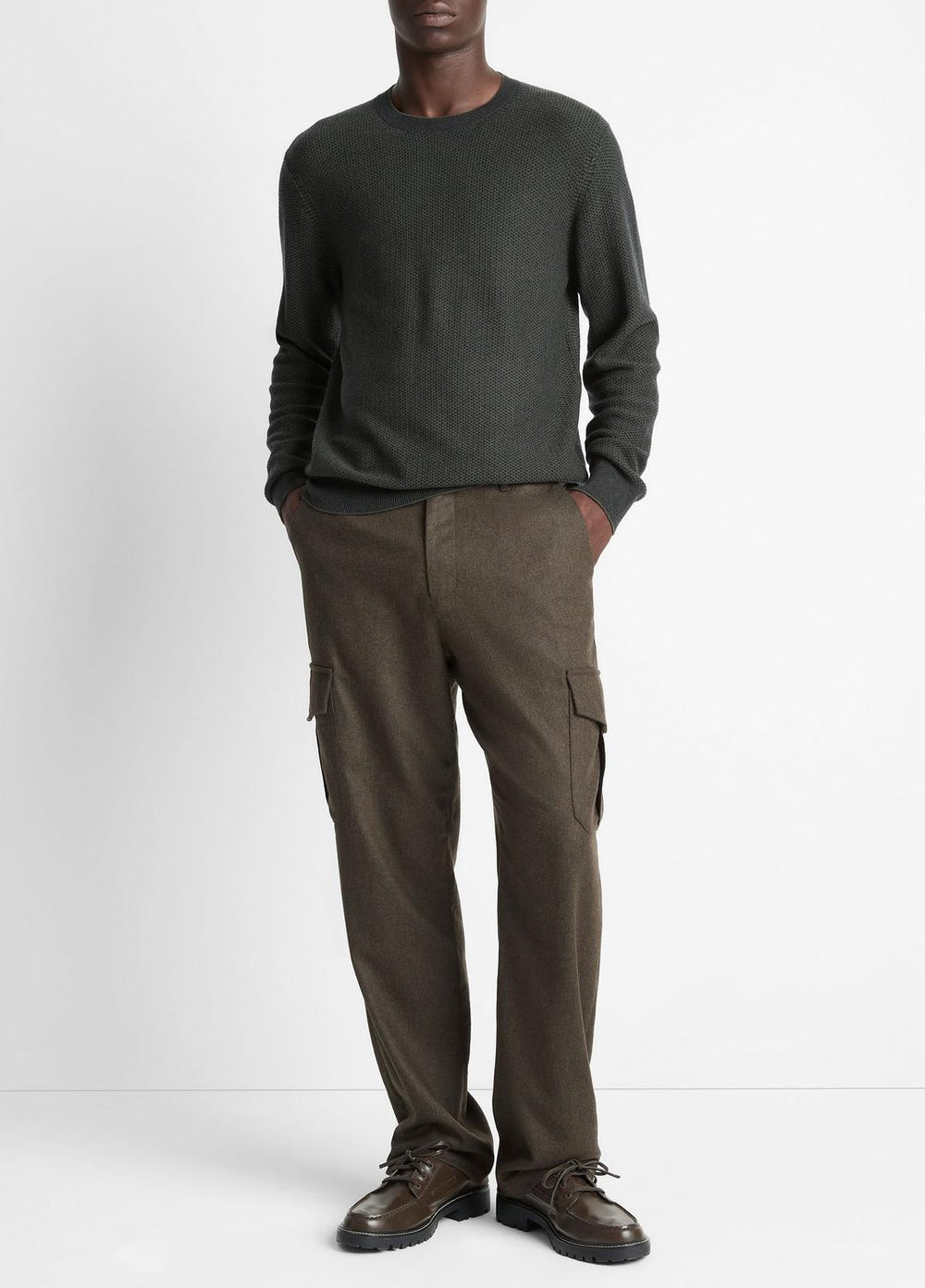Geo-Jacquard Wool-Blend Crew Neck Sweater in Crew Neck - DRIVER GREEN/COASTAL BLUE